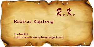Radics Kaplony névjegykártya
